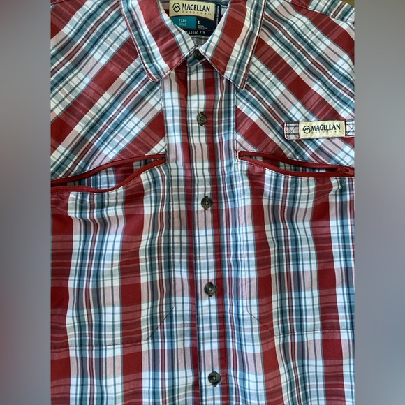 Magellan Outdoors Men's Fish Gear Classic Fit Cotton Blend Madras Vented Size L - Picture 9 of 12